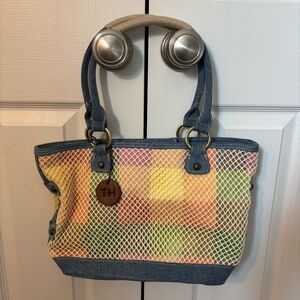 Vintage Tommy Hilfiger Multicolor Rainbow Fishnet Tote Shoulder Bag Purse PRIDE